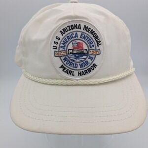 USS Arizona Memorial Pearl Harbor World War II Snapback Cap Cream USA Vintage